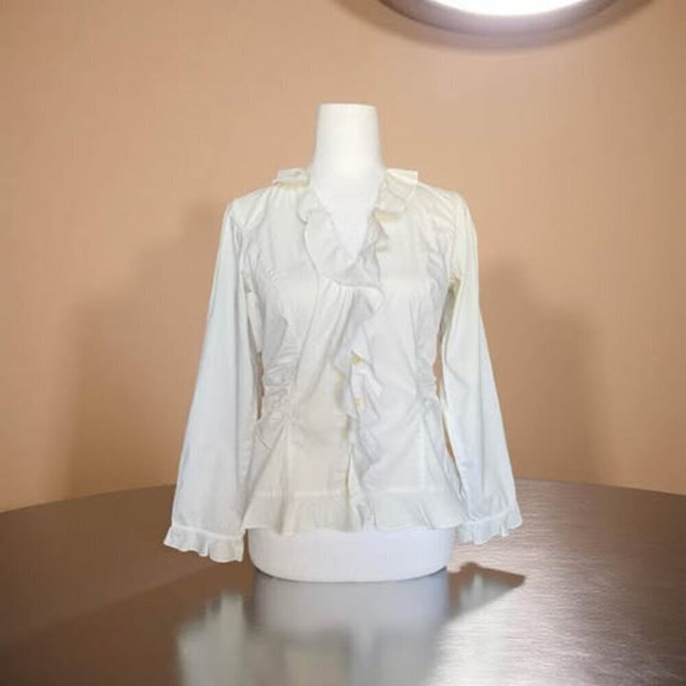 WHITE RUFFLE BUTTON DOWN TOP - Picture 2 of 4